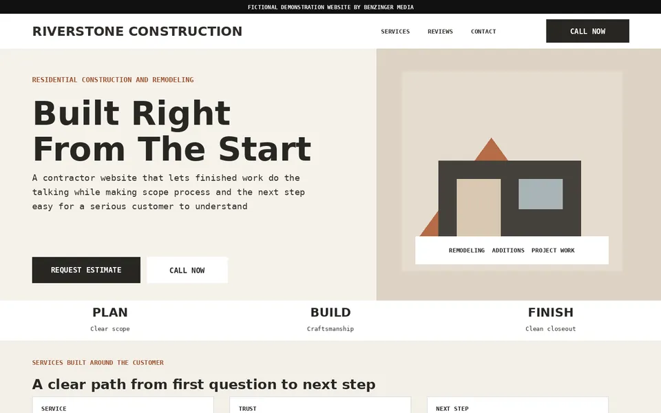 Riverstone Construction fictional demonstration website preview