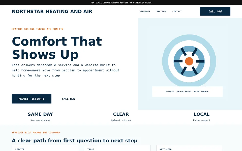 Northstar Heating and Air fictional demonstration website preview