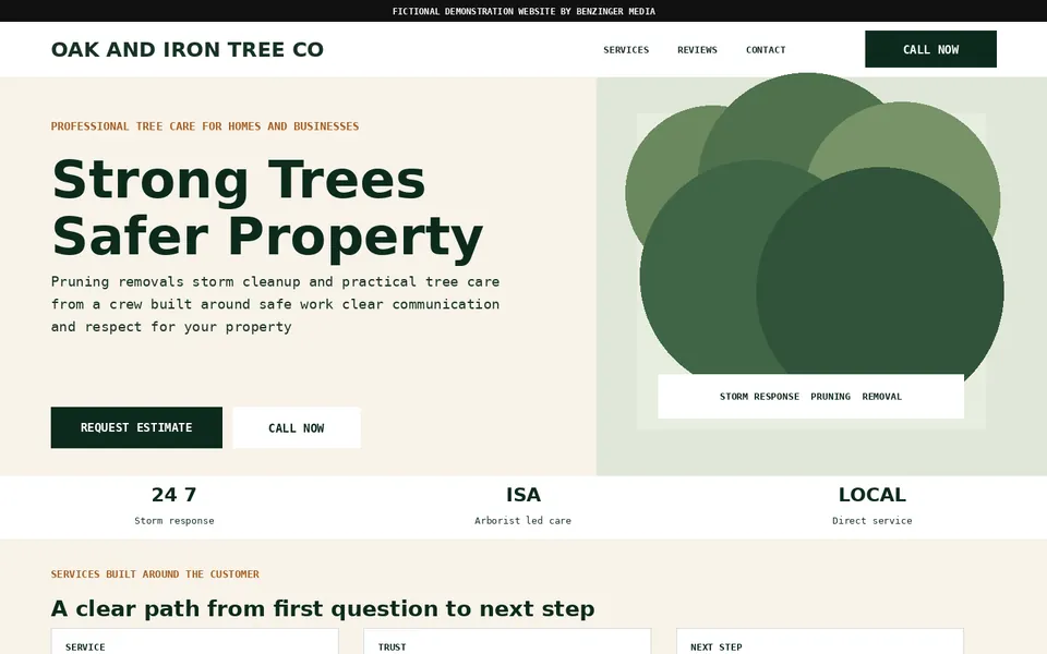 Oak and Iron Tree Co fictional demonstration website preview